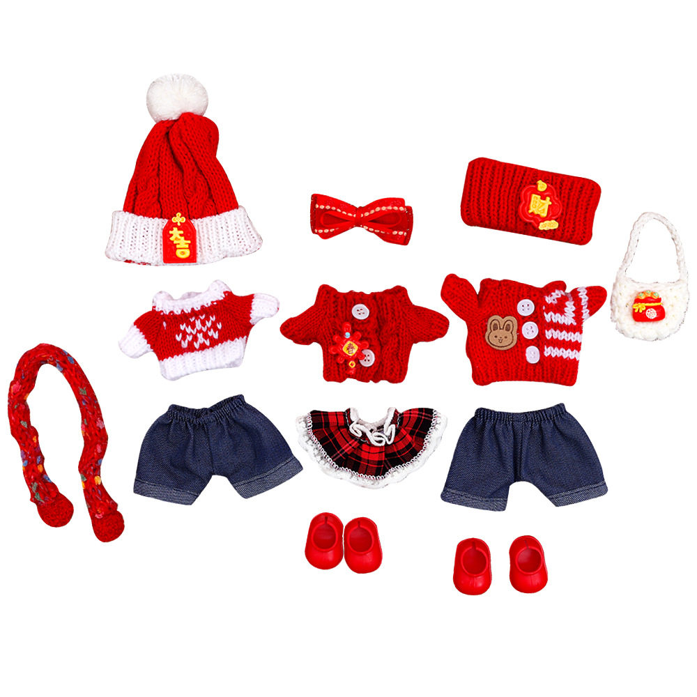 新年娃衣公仔玩偶衣服10cm娃衣手工针织拉布布衣服春节喜庆套装,淘宝优惠券,粉丝福利购,淘宝优惠卷