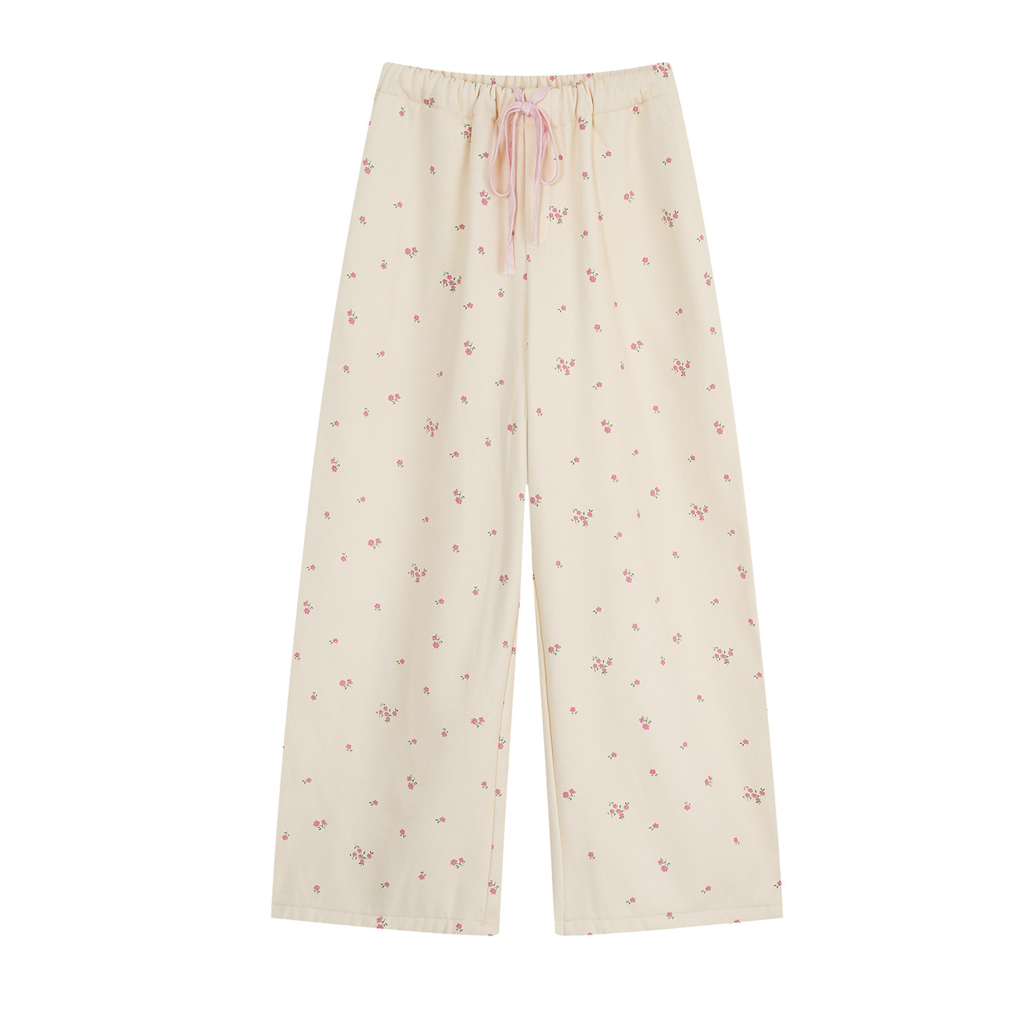 YUZI鱼子休闲碎花阔腿裤女慵懒风宽松百搭高腰长裤米白色大码女装,淘宝优惠券,粉丝福利购,淘宝优惠卷