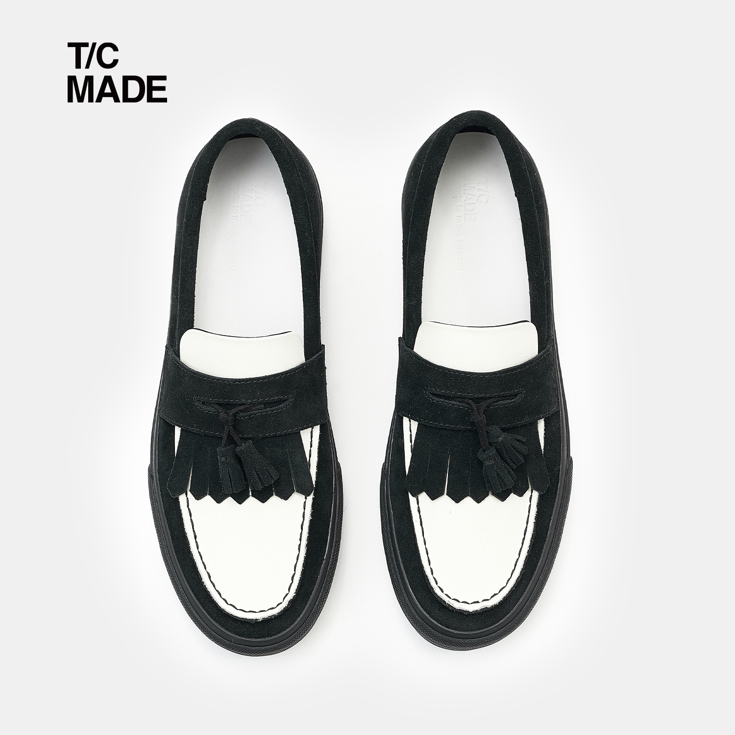 TCMADE 25AW乐福低帮硫化鞋 一脚蹬老钱风厚底增高休闲翻毛牛皮鞋 - 图1