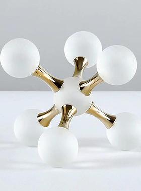 现代简约欧式几何水晶玻璃分子球书镇摆件样板房售楼处软装饰品