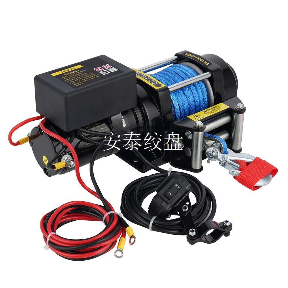 厂家直销12v/24v 3500磅尼龙绳电动绞盘带遥控器 - 图1