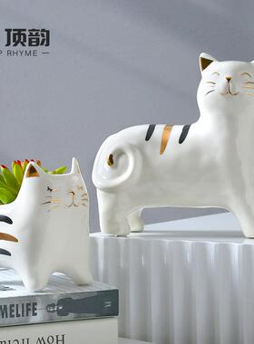 创意可爱猫咪花瓶陶瓷摆件陶瓷客厅简约插花小装饰电视柜家居饰品