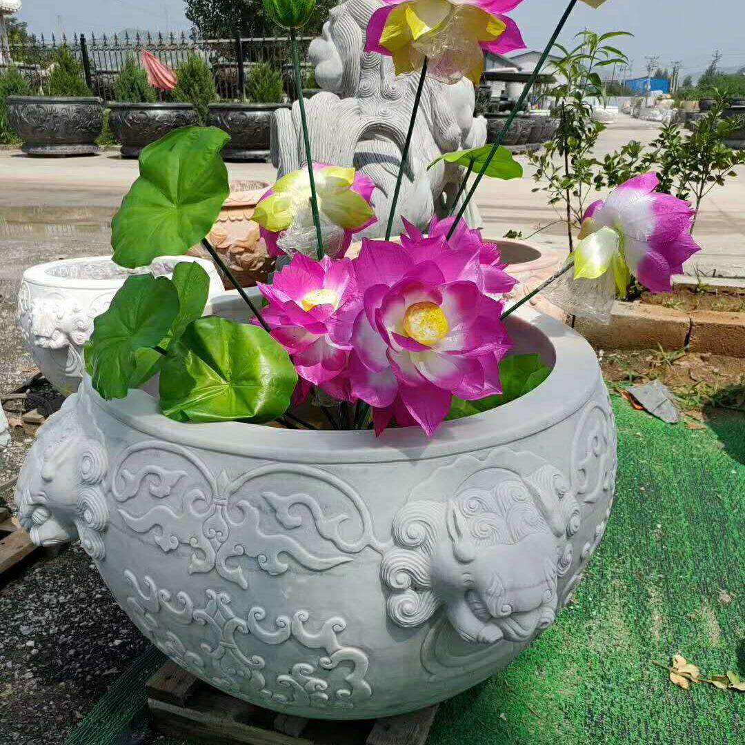 石雕鱼缸大理石青石做旧家居庭院摆件现货石头缸荷花缸流水摆件 - 图1