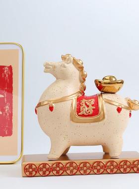 陶瓷马上有钱摆件新中式客厅博古架酒柜办公室摆设开 业乔迁礼物