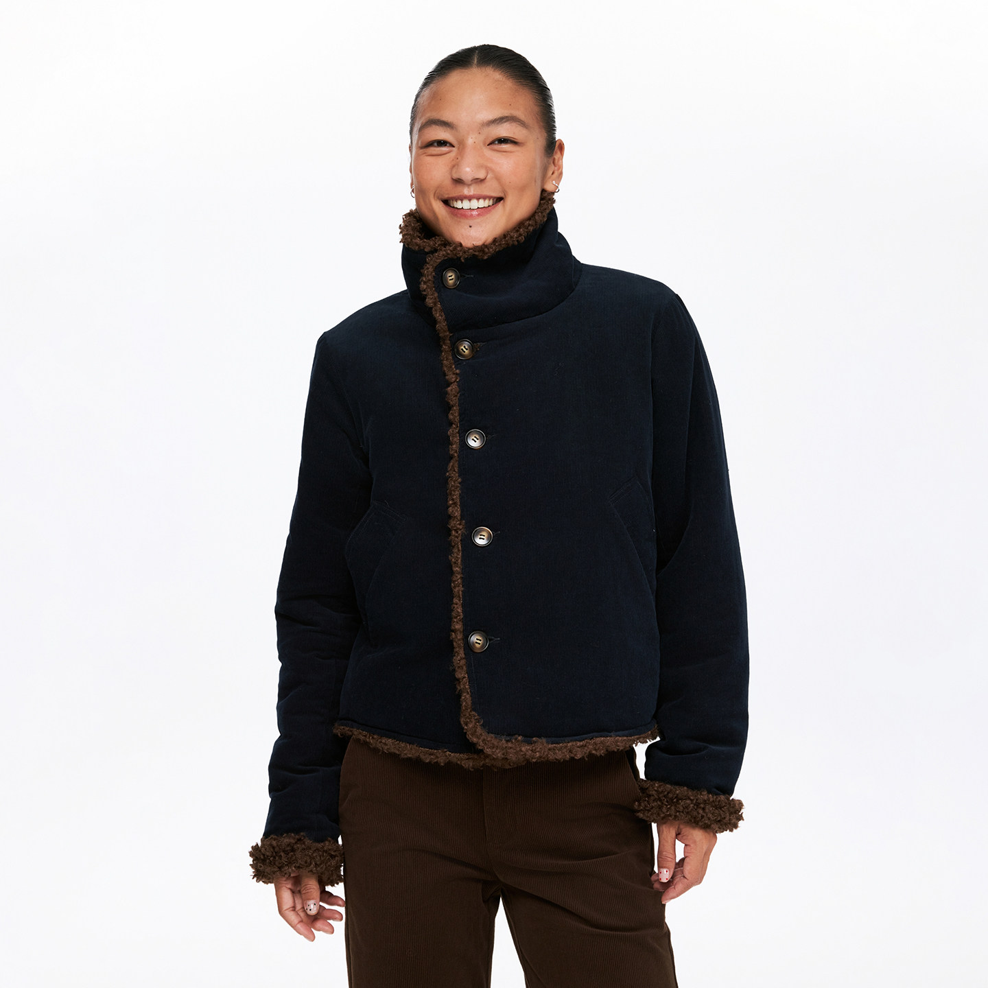 oneup复古双面穿灯芯绒羊羔毛短款立领外套女冬季宽松美拉德上衣,淘宝优惠券,粉丝福利购,淘宝优惠卷