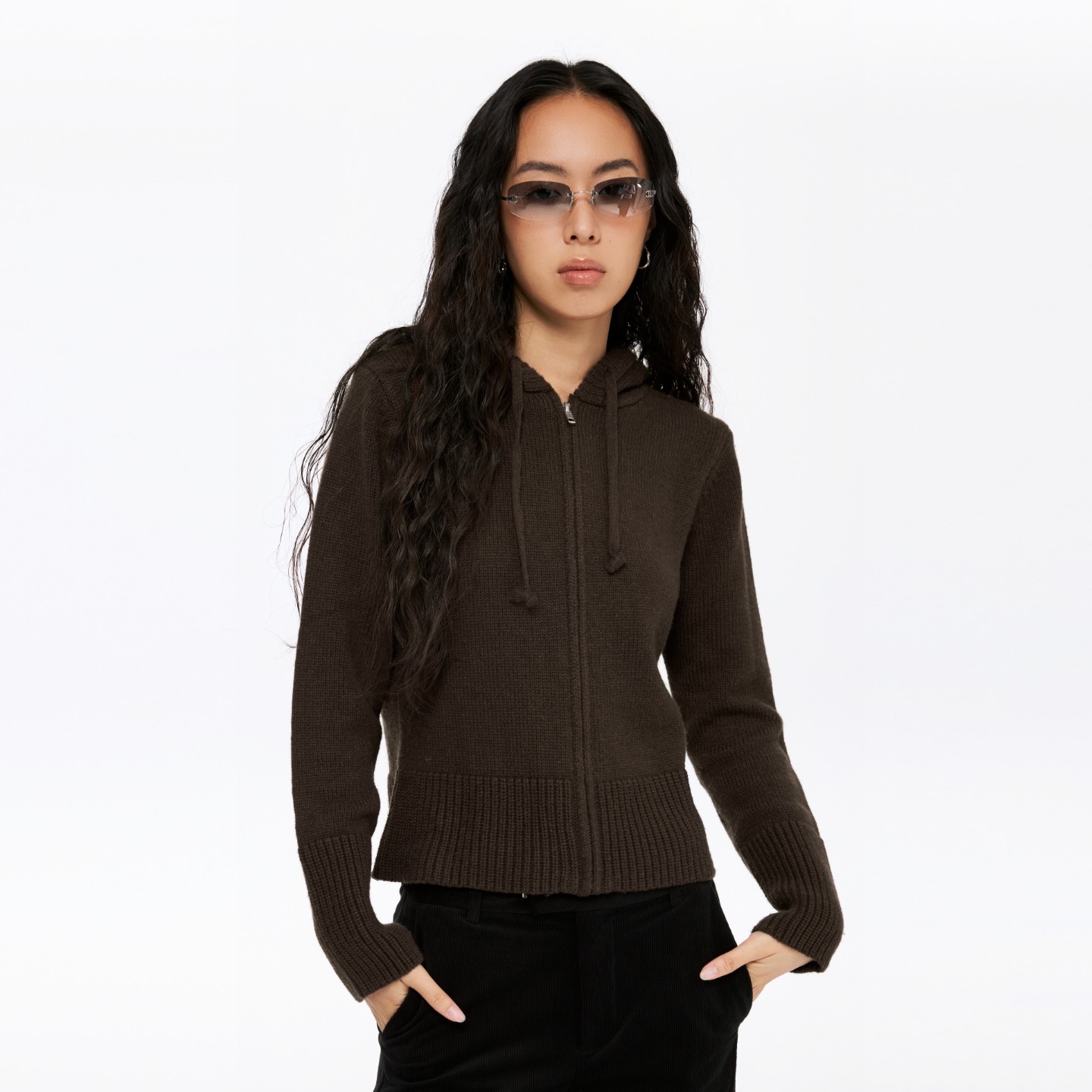 oneup绵羊毛拉链连帽毛衣外套女秋冬季慵懒收腰修身粗针针织开衫,淘宝优惠券,粉丝福利购,淘宝优惠卷