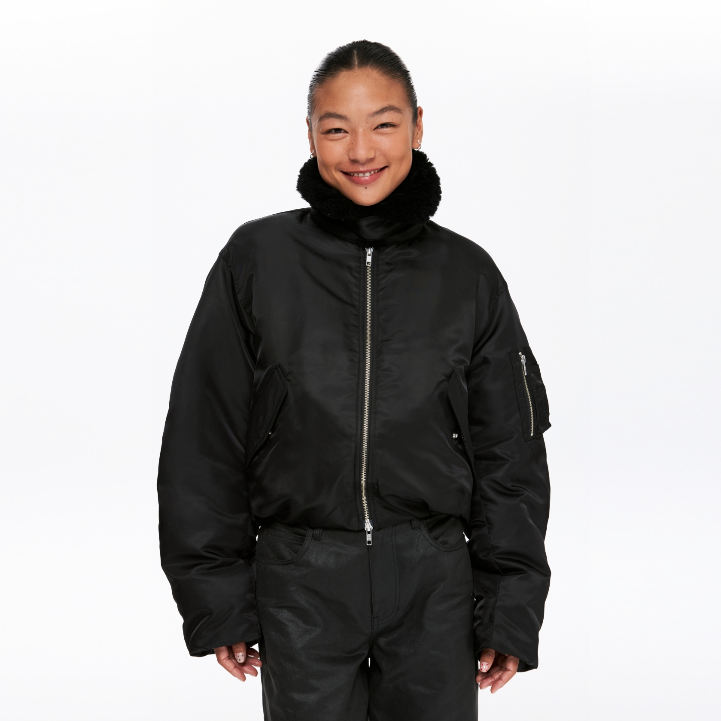 oneup3M新雪丽复古飞行员夹克短款棉服外套女冬季加厚保暖棉衣 - 图1