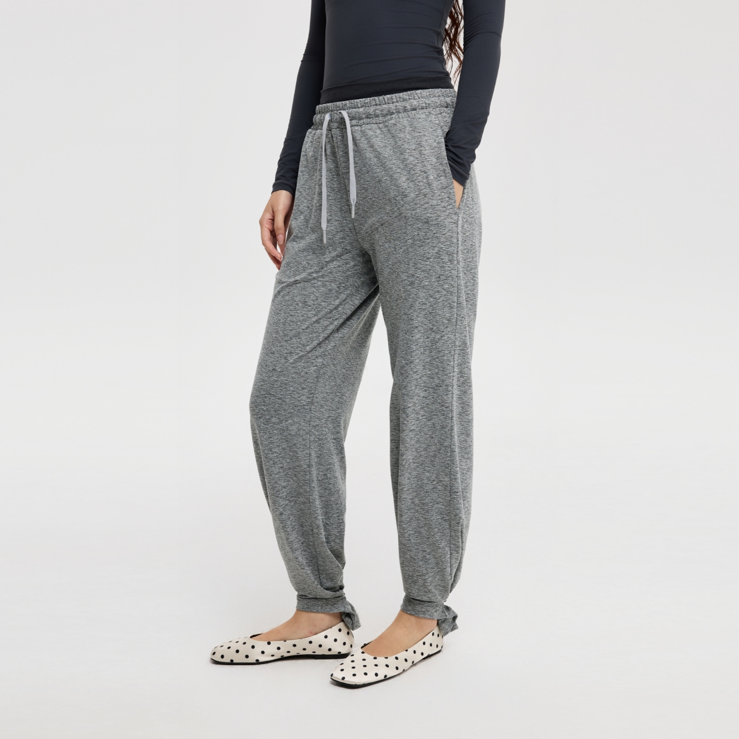 oneup撞色双腰头抽绳束脚运动卫裤女秋季直筒休闲裤子健身长裤 - 图2