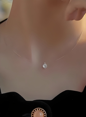 专柜版 人鱼之泪莫桑石18K白金项链锁骨链隐形鱼线送女友钻石颈链