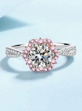 正品D色莫桑石钻戒18K白金培育钻石戒指印记PT950铂金赠e大饼粉饼