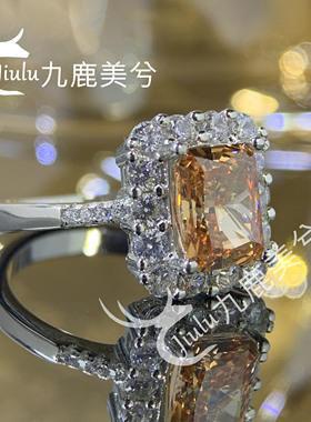 2克拉培育高碳钻雷迪恩美拉德冰花切戒指厚镀18K金托6*8长方钻戒