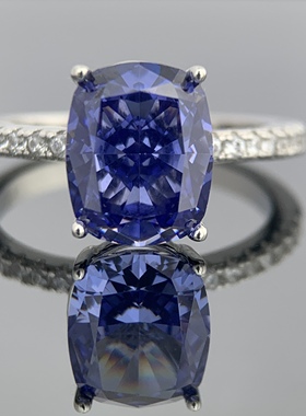 正品浮爪款 精工厚镀18K金 帕拉伊巴 坦桑蓝 雷迪恩冰花切割戒指