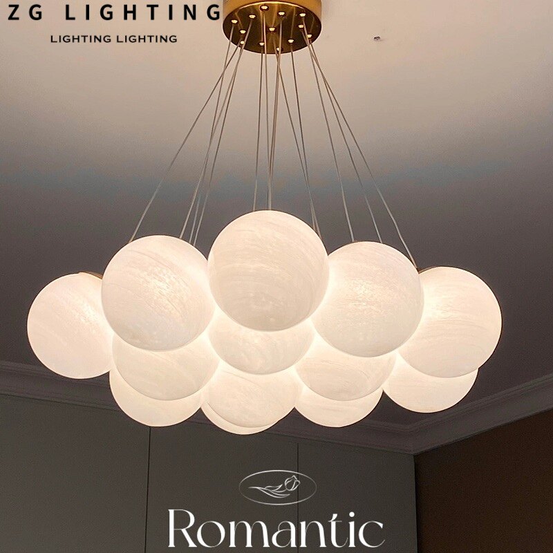星球灯泡泡球吊灯云朵月球客厅主灯魔豆玻璃法式奶油风格卧室灯具 - 图2