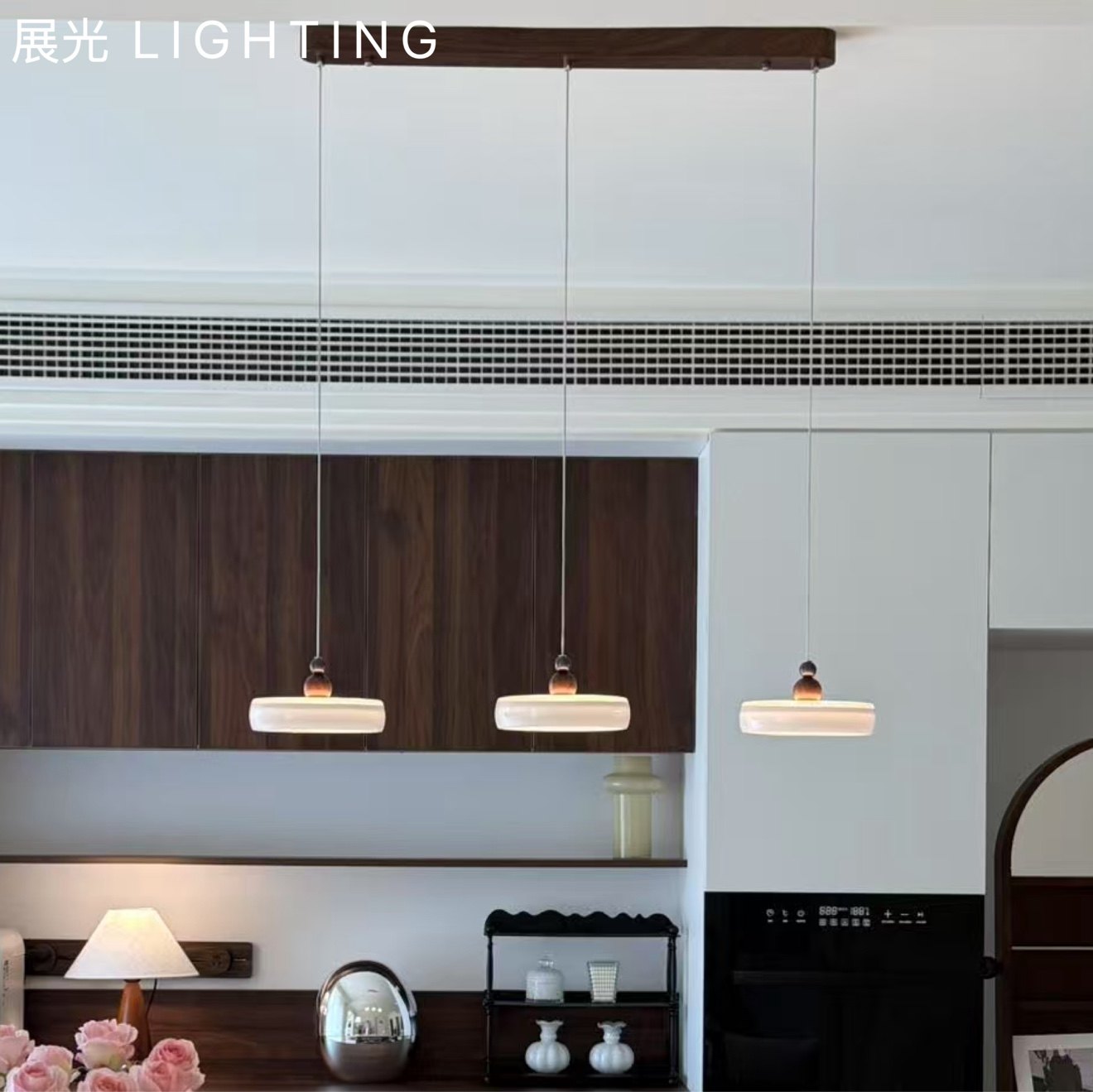 中古风香槟三头餐厅吊灯简约现代奶油餐桌岛台饭厅吧台灯新款主灯,淘宝优惠券,粉丝福利购,淘宝优惠卷