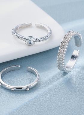 Open rings 3 pieces set跨境冷淡风套戒女素圈锆石开口戒指3件套