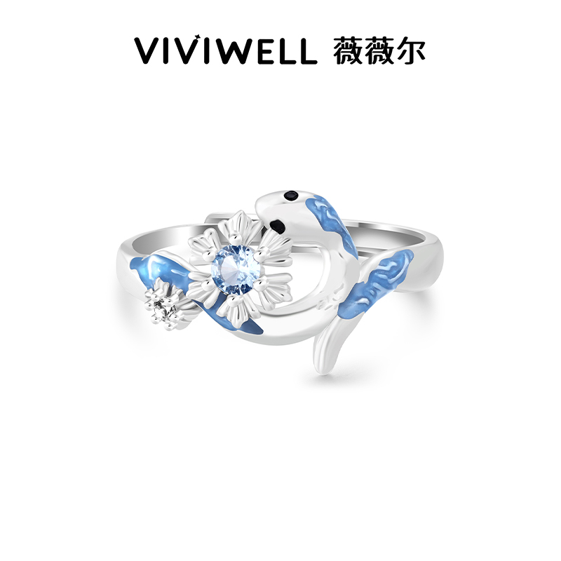 VIVIWELL灵蛇迎春 蛇形蓝钻情侣对戒高级感小众设计纯银戒指礼物 - 图2