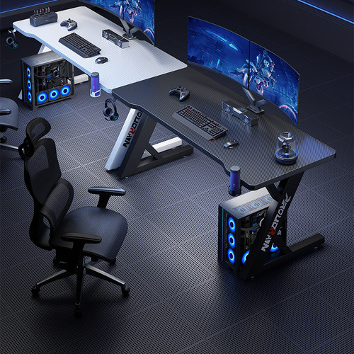 实木电脑桌碳纤维加厚办公桌卧室家用电竞桌椅套装网吧游戏电竞桌 - 图1