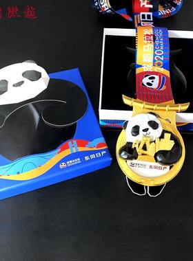 定制2021成都马拉松奖牌运动金属工艺挂牌烤漆熊猫纪念比赛事奖牌