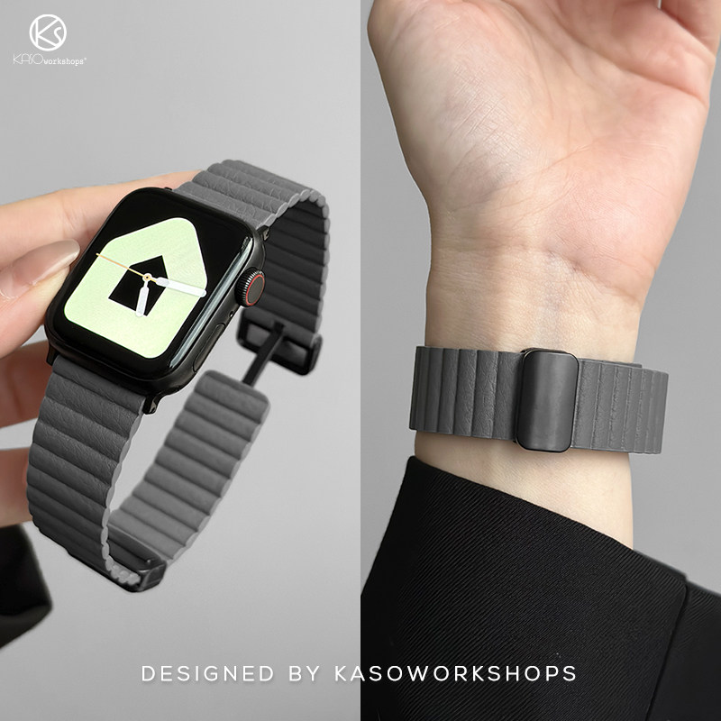 KASO适用苹果手表表带s11真皮表带applewatch表带s9代s10高级s8创意Ultra3磁吸扣se替换表带男女iwatch表带