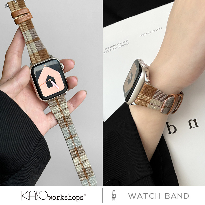 KASO适用苹果手表带s10衬衫拼皮iwatch表带applewatch创意表带小众时尚ultra2新款se腕带s7代男士女生