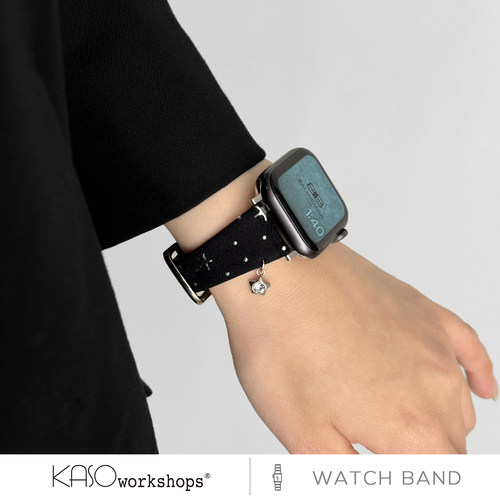 KASO新款细款波点牛仔布皮革iwatch手表带s11适用applewatch女款ultra苹果s9表带小众腕带s10高级感se复古 - 图3