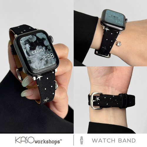 KASO新款细款波点牛仔布皮革iwatch手表带s11适用applewatch女款ultra苹果s9表带小众腕带s10高级感se复古 - 图2