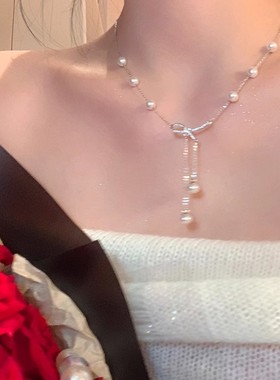 蝴蝶结珍珠流苏项链女2025新款轻奢小众设计高级感颈链锁骨链饰品
