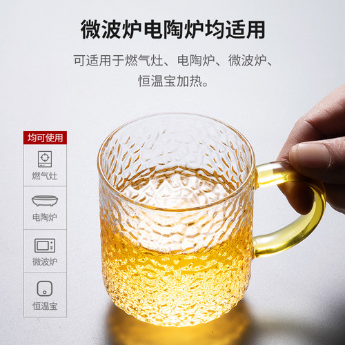 玻璃茶杯加厚家用功夫茶具套装带把锤纹品茗杯耐热喝茶小杯子茶碗 - 图2