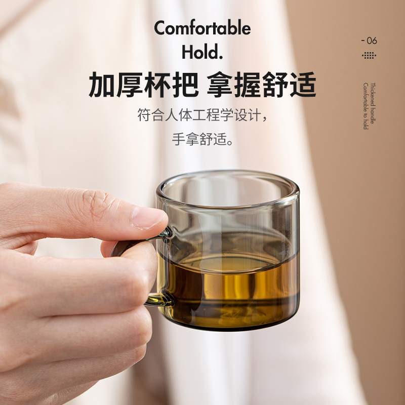 玻璃杯茶杯套装高端家用耐高温迷你小杯子带把女士高颜值喝茶水杯