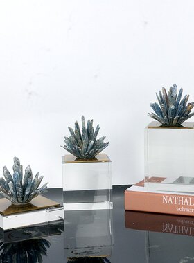 天然蓝色晶石水晶底座摆件简约客厅样板间酒柜摆设现代玄关饰品