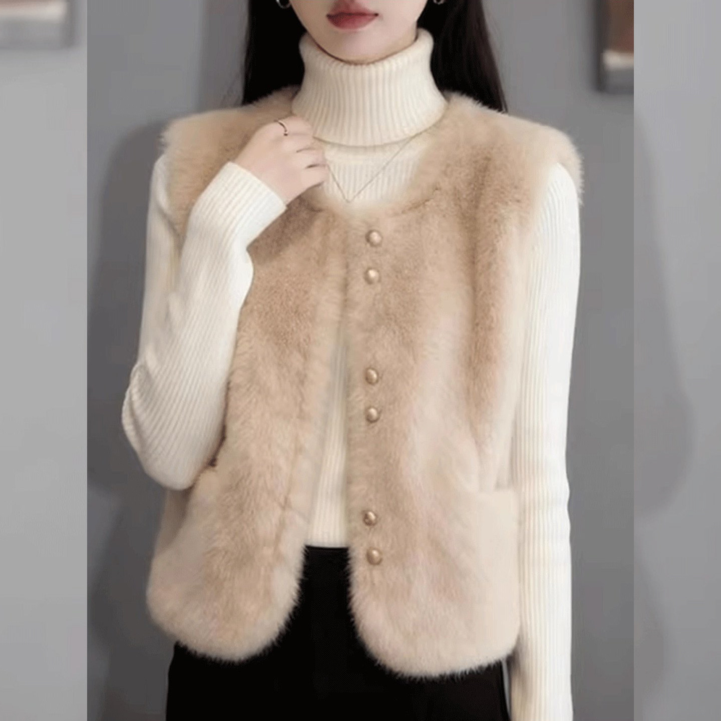 复古高知~杏色圆领毛毛马甲女款2026冬新款气质百搭保暖坎肩上衣,淘宝优惠券,粉丝福利购,淘宝优惠卷