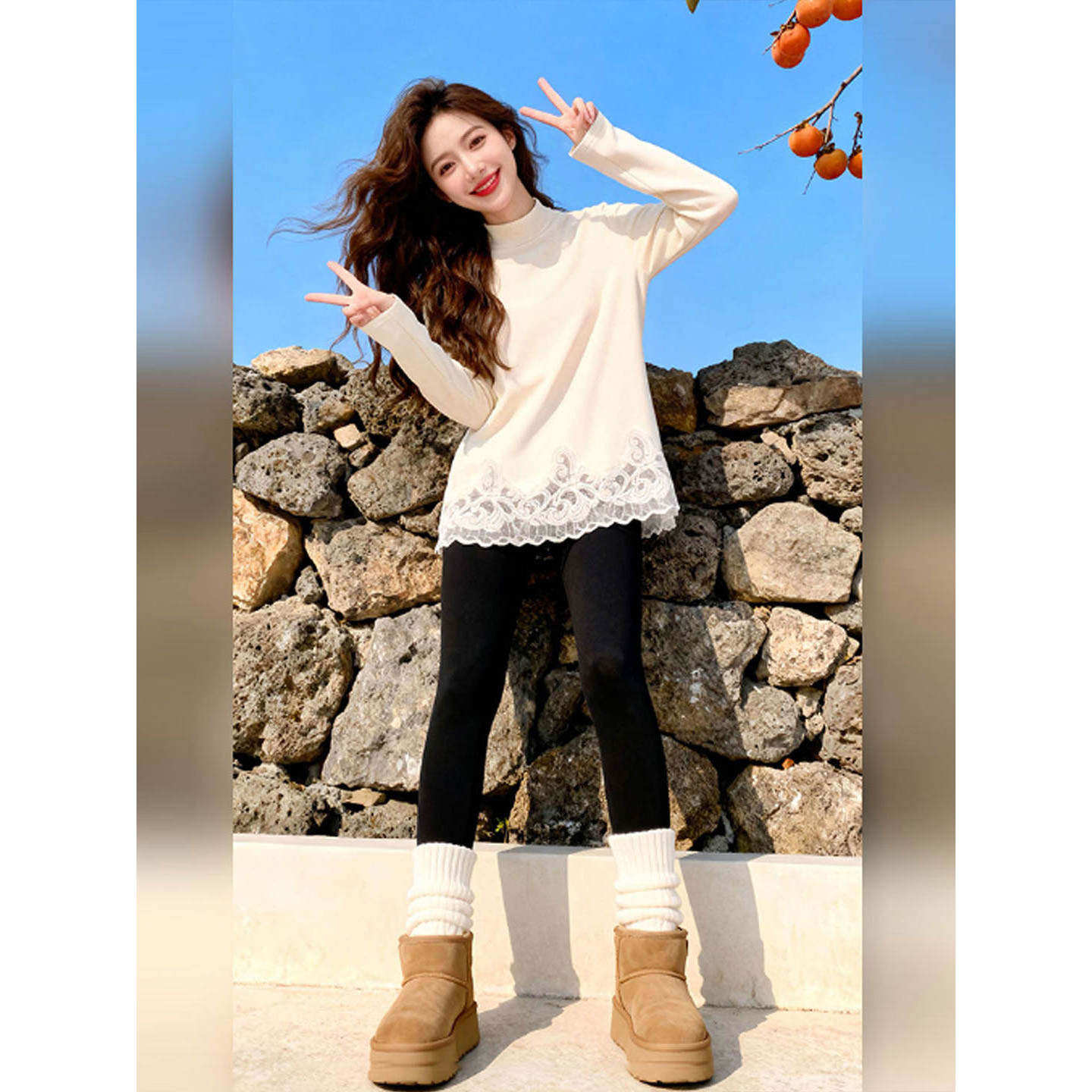 蕾丝白茶~刺绣拼接白色德绒半高领打底衫女秋冬加厚宽松内搭上衣,淘宝优惠券,粉丝福利购,淘宝优惠卷