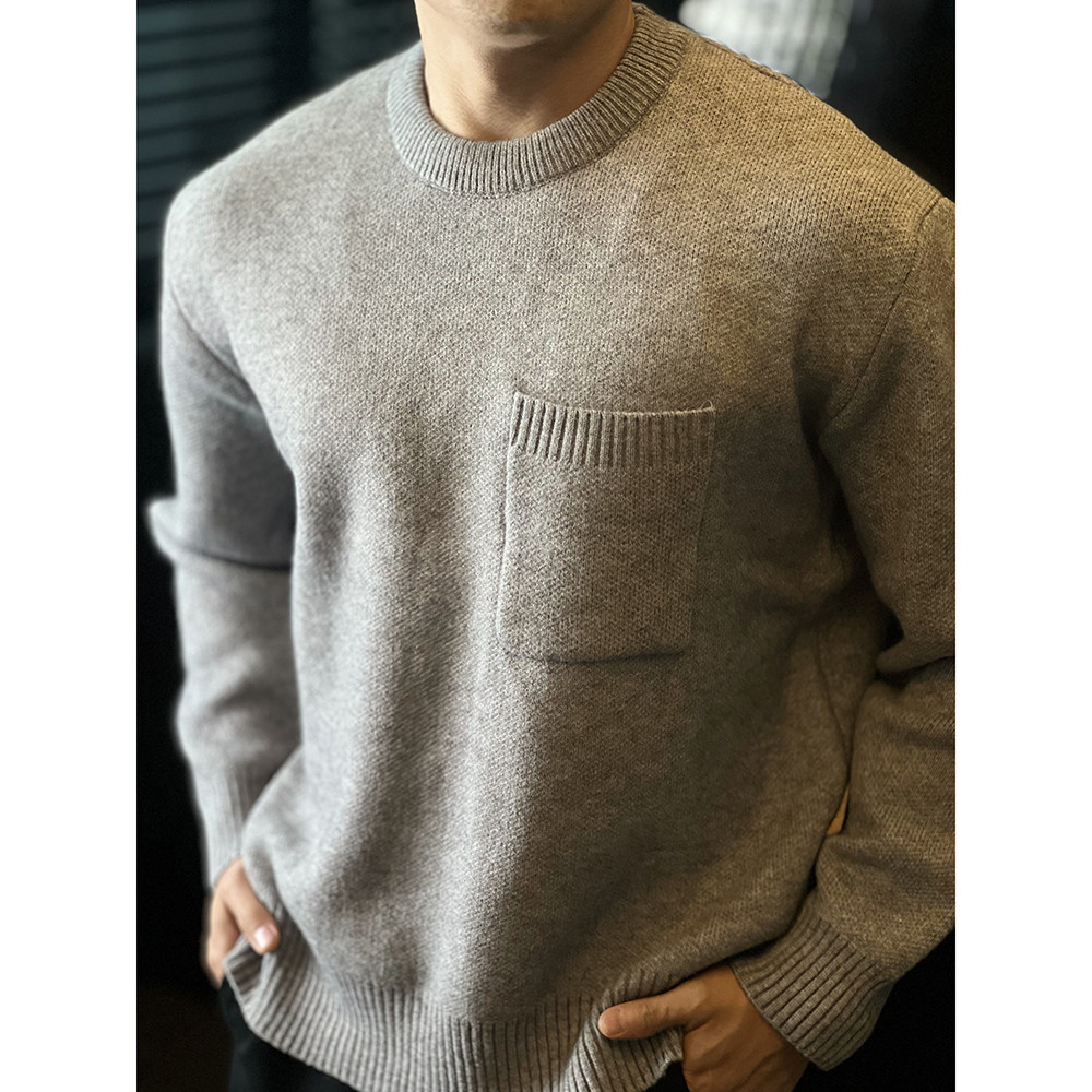 简素Design侧口袋圆领针织加厚毛衣男宽松纯色内搭打底衫上衣秋冬,淘宝优惠券,粉丝福利购,淘宝优惠卷