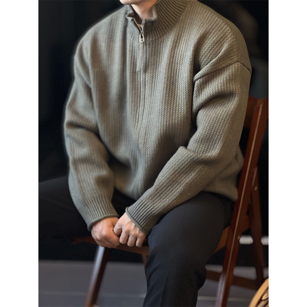 【肌理提花】立领针织开衫男士夹克复古毛衣拉链外套休闲纯色秋冬,淘宝优惠券,粉丝福利购,淘宝优惠卷