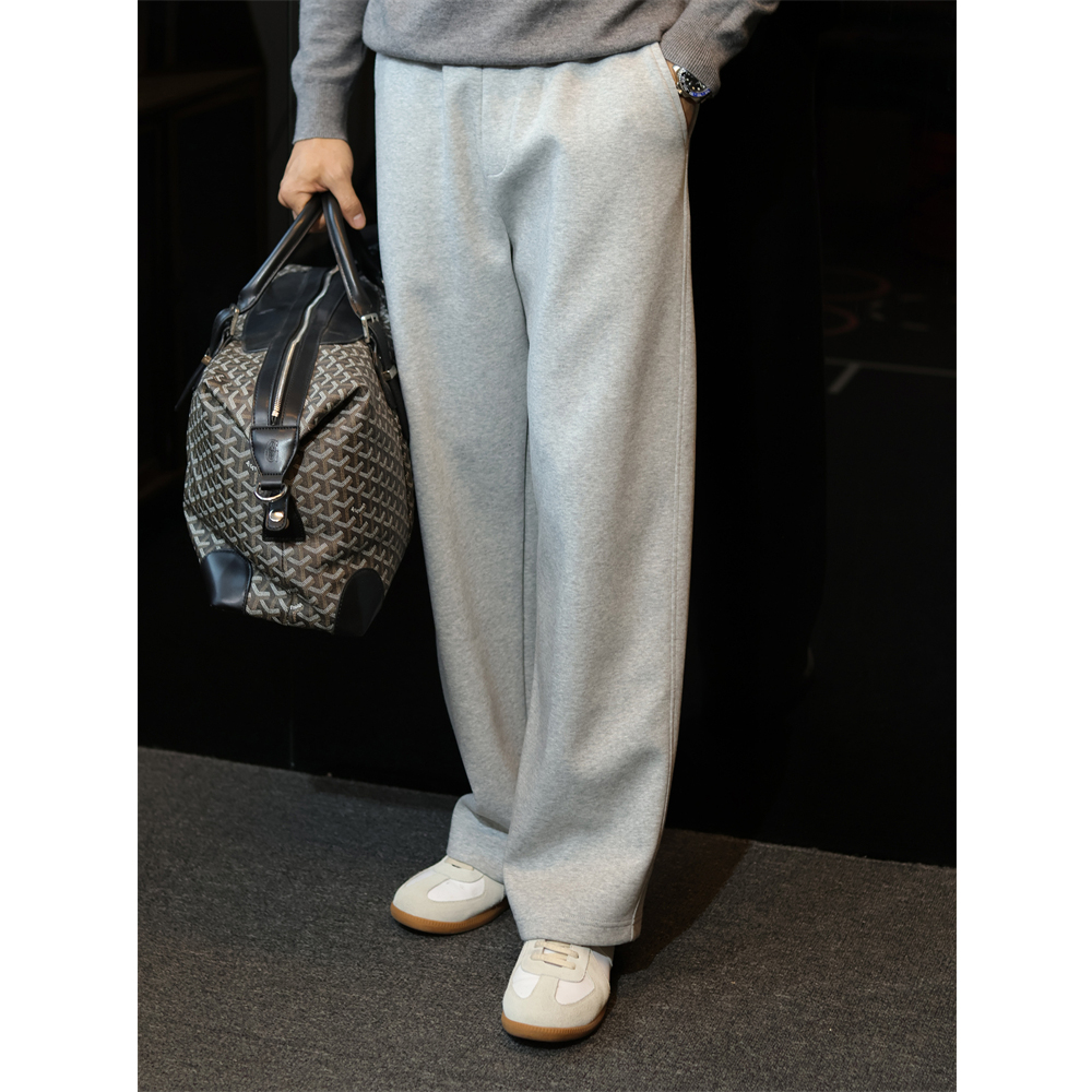 简素Design380g太空棉抽绳弯刀卫裤男宽松休闲裤运动直筒长裤冬 - 图0