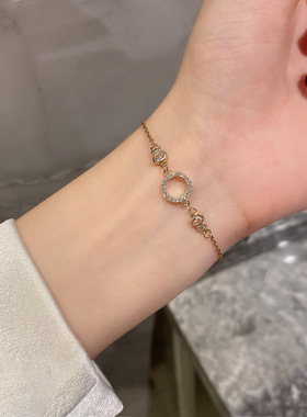 圆形锆石钛钢手环韩版复古网红时尚手链ins小众设计冷淡风手饰品