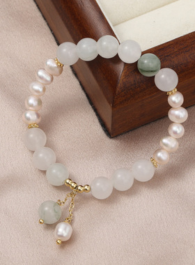天山翠手链女简约温柔巴洛克异形淡水珍珠小清新闺蜜手饰串珠批发