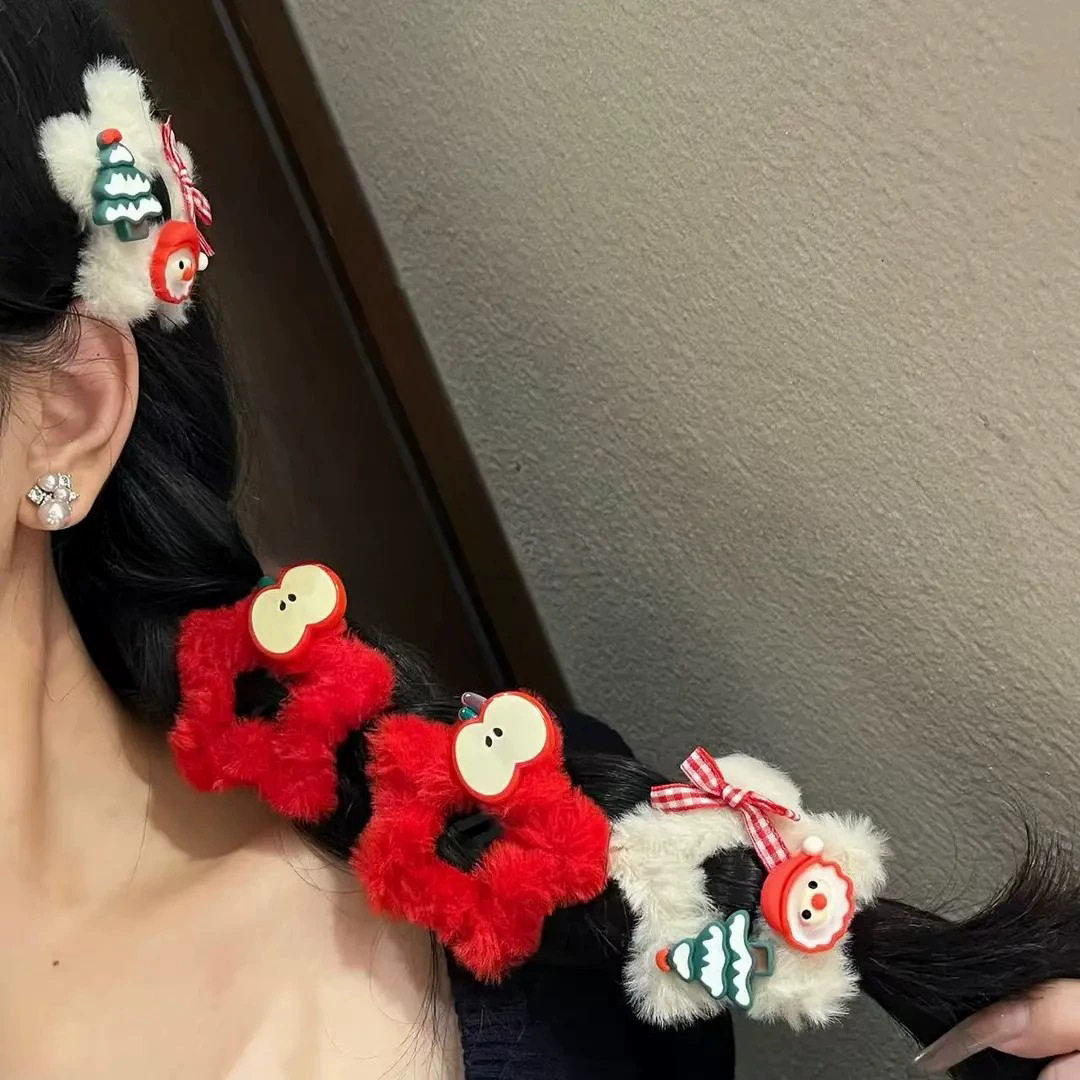 可爱圣诞苹果毛绒星星发夹女前额刘海夹甜美发卡碎发bb夹趣味头饰,淘宝优惠券,粉丝福利购,淘宝优惠卷