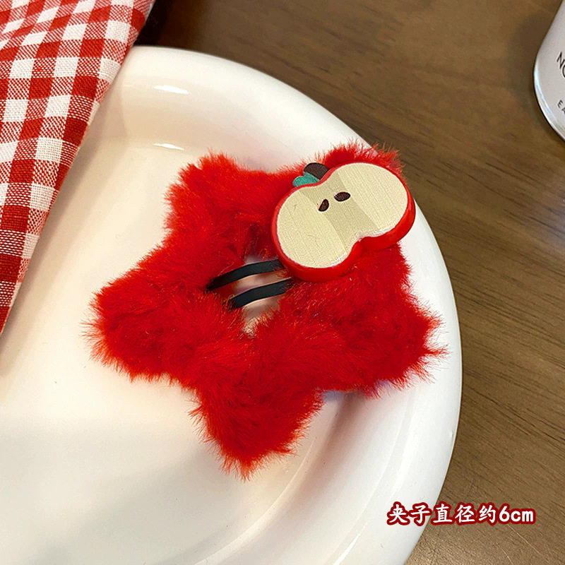 可爱圣诞苹果毛绒星星发夹女前额刘海夹甜美发卡碎发bb夹趣味头饰,淘宝优惠券,粉丝福利购,淘宝优惠卷