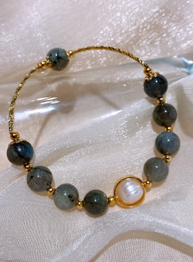 14k真金电镀巴洛克淡水珍珠月光石手链女闺蜜学生手镯ins个性手串