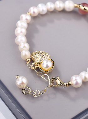 异形淡水珍珠手链微镶水钻贝壳手串女韩版网红时尚个性气质手镯