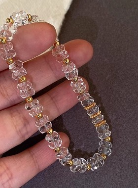 爆闪白水晶手串切面算盘形水晶手链叠戴女轻奢小众设计冷淡风手饰