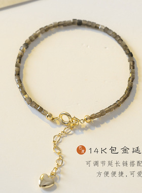 巴度招财极细2mm金曜石手链女14k转运珠超细夏设计感小众ins礼物