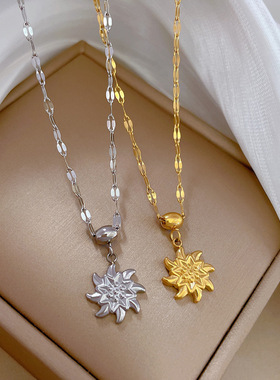 【通体钛钢】旋转小风车个性极简风炉内真金项链女ins网红锁骨链