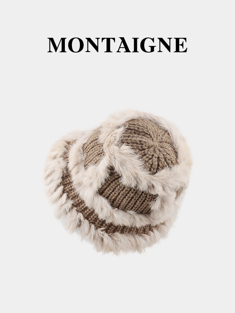 法国Montaigne/蒙田代购大头围毛线帽子女秋冬真兔毛针织帽渔夫帽,淘宝优惠券,粉丝福利购,淘宝优惠卷