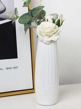 塑料花瓶创意北欧风圆形花瓶时尚简约防摔仿瓷花瓶家居摆件花盆