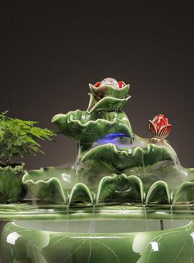 陶瓷流水摆件循环水鱼缸氧过滤器摆件室内喷泉瀑布家用造景配件