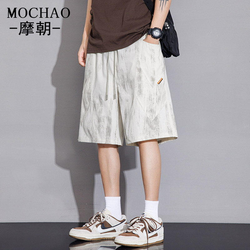 摩朝美式潮牌大码休闲短裤男士夏季宽松显瘦运动裤百搭五分中裤子 - 图0