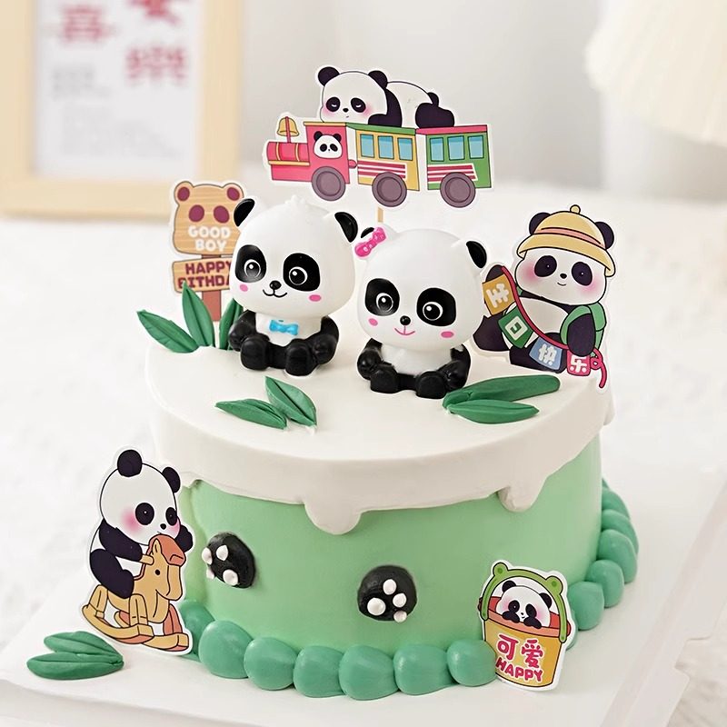 网红生日蛋糕装饰摆件卡通小熊猫插牌插件烘焙甜品台插卡插旗插件,淘宝优惠券,粉丝福利购,淘宝优惠卷