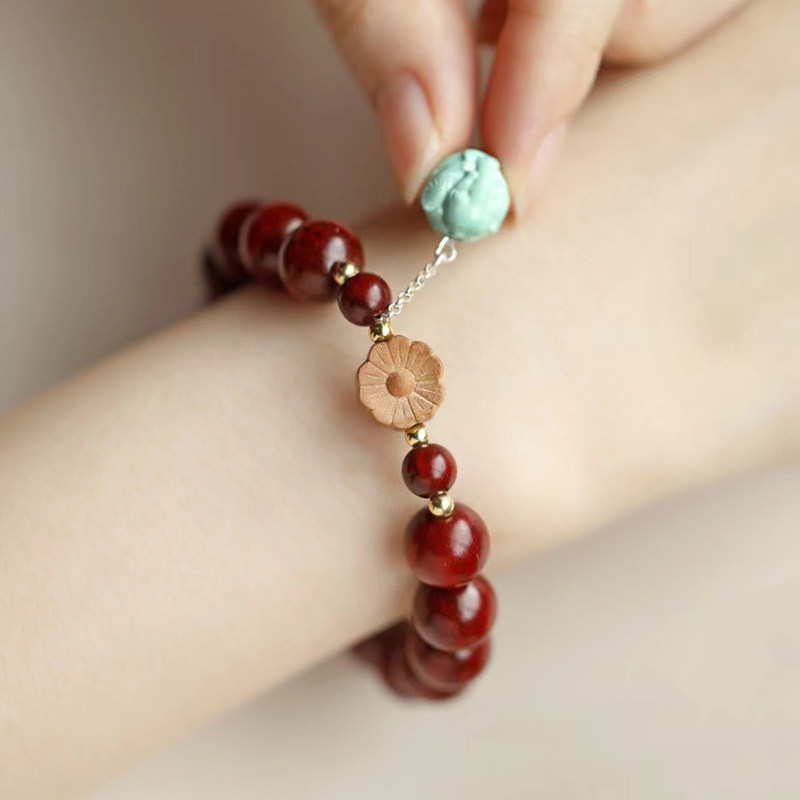 小叶紫檀手链女生古风高颜值蜜蜡松石diy手工制作木手串生日礼物,淘宝优惠券,粉丝福利购,淘宝优惠卷